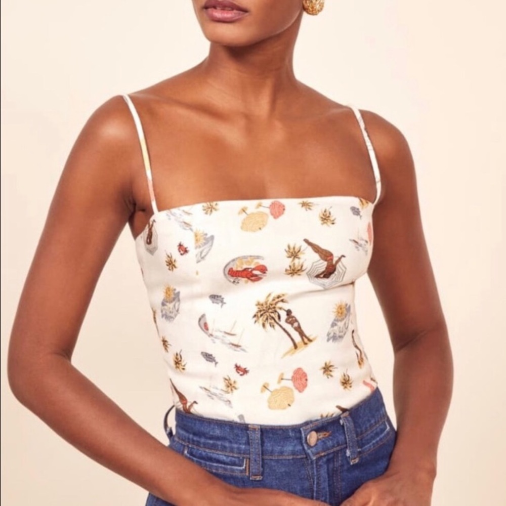 Reformation Cream Tropical Print Camisole